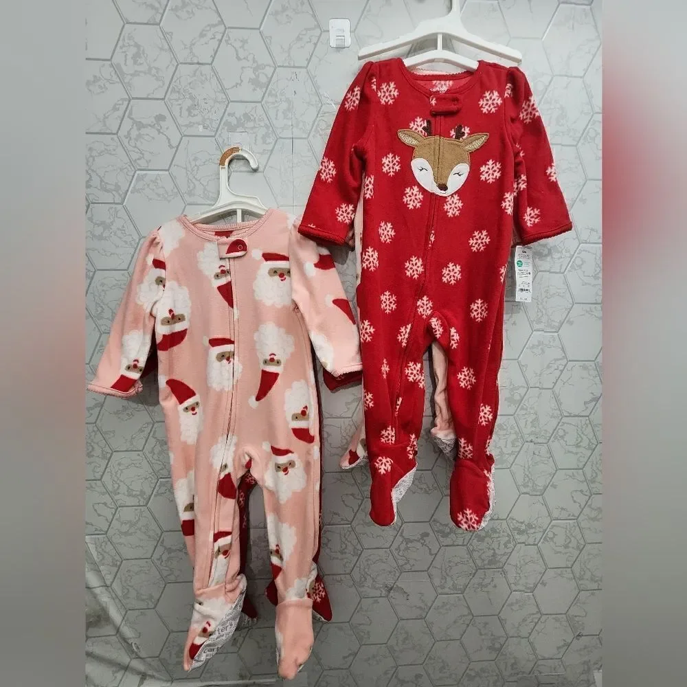 Carter’s Just One You Toddler Snowflake Reindeer/Santa Fleece Footed Pajama